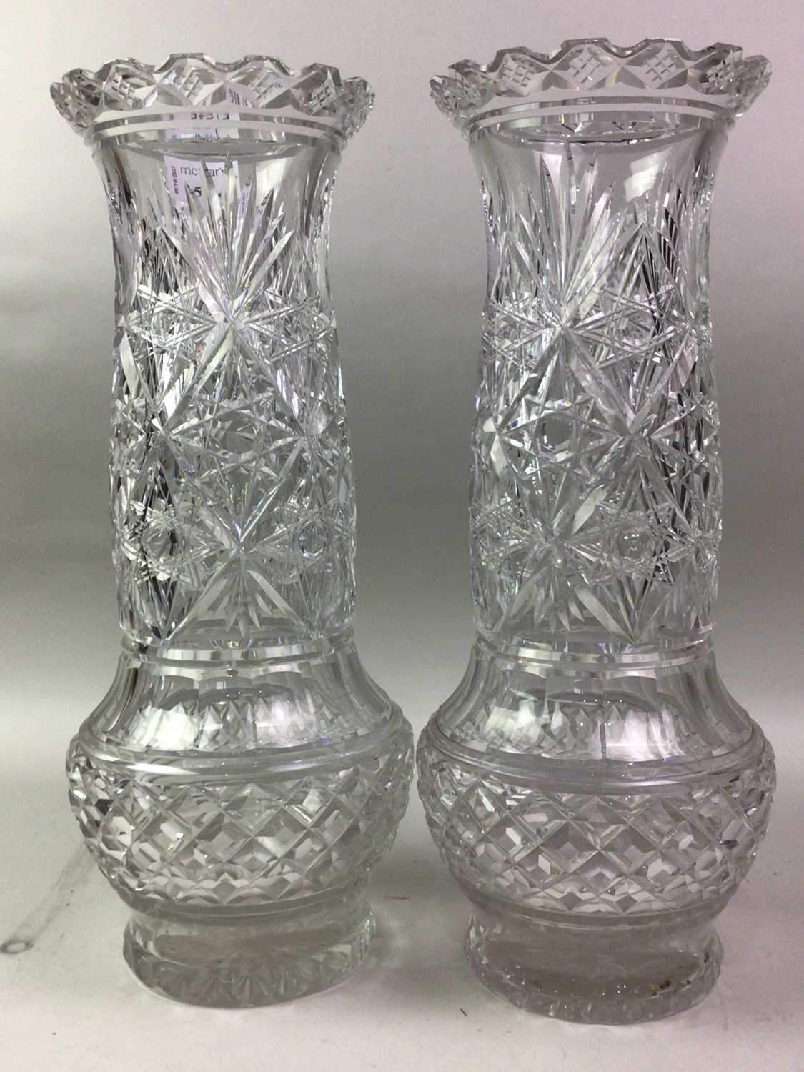 PAIR OF CRYSTAL VASES, ALONG WITH OTHER GLASSWARE - Image 2 of 3