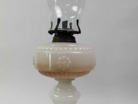 IRISH VICTORIAN MILK GLASS OIL LAMP, LATE 19TH CENTURY