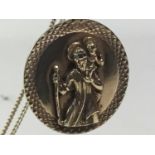 ST CHRISTOPHER PENDANT ON CHAIN, NINE CARAT GOLD