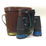 TWO PAIRS OF BINOCULARS, AND A GAS MASK CANVAS BAG