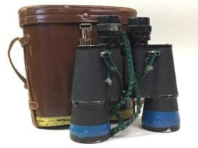 TWO PAIRS OF BINOCULARS, AND A GAS MASK CANVAS BAG