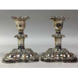 PAIR OF SILVER PLATED TABLE CANDLESTICKS, AND OTHER PLATED ITEMS