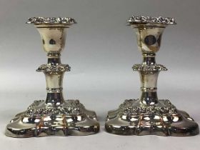 PAIR OF SILVER PLATED TABLE CANDLESTICKS, AND OTHER PLATED ITEMS