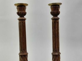 PAIR OF LOCAL INTEREST OAK CANDLESTICKS, CIRCA EARLY 20TH CENTURY