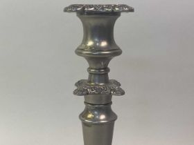 PAIR OF SILVER PLATED CANDLESTICKS, ALONG WITH OTHER SILVER PLATED ITEMS