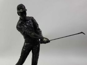 B.A. ORMOND, BRONZED LIMITED EDITION SCULPTURE OF A GOLFER, ALONG WITH A GOLFING TIMEPIECE