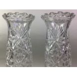 PAIR OF CRYSTAL VASES, ALONG WITH OTHER GLASSWARE