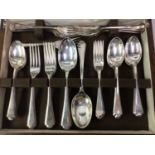 MAHOGANY CANTEEN OF SILVER PLATED CUTLERY, AND OTHER PLATED ITEMS