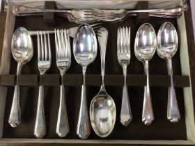 MAHOGANY CANTEEN OF SILVER PLATED CUTLERY, AND OTHER PLATED ITEMS
