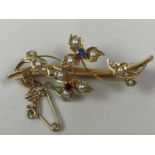 SEED PEARL AND GEM SET BAR BROOCH,