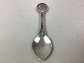 SET OF SIX SILVER COFFEE SPOONS, AND OTHER SILVER AND PLATED SPOONS