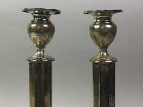 PAIR OF SILVER CANDLESTICKS,