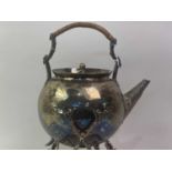 VICTORIAN SILVER PLATED KETTLE ON STAND, ALONG WITH SILVER PLATED TEA AND COFFEE SERVICE