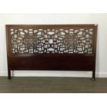 CHINESE HEADBOARD, ALONG WITH A PAIR OF BEDSIDE TABLES