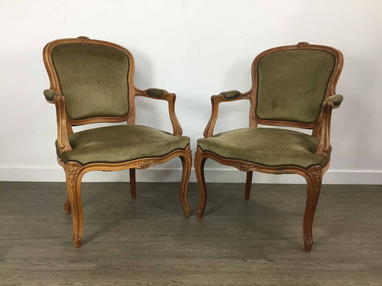 PAIR OF FRENCH STYLE FAUTEUIL ARMCHAIRS,