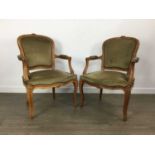 PAIR OF FRENCH STYLE FAUTEUIL ARMCHAIRS,