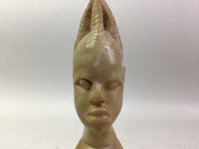 AFRICAN CARVED HARDSTONE BUST ALONG WITH FURTHER