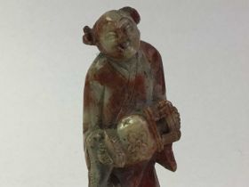 CHINESE HARDSTONE FIGURE, ALONG WITH A LIDDED CLOISONNE TRINKET BOX