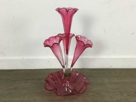 CRANBERRY GLASS FLOWER EPERGNE,