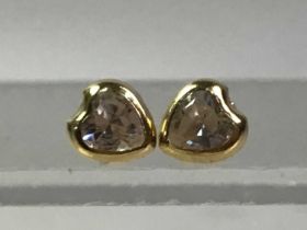 PAIR OF EIGHTEEN CARAT GOLD HEART SHAPED EARRINGS,