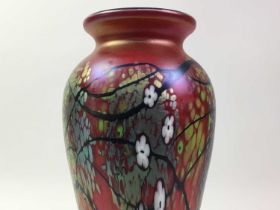 OKRA STUDIO IRIDESCENT GLASS VASE, 'FOREST FIRE' PATTERN