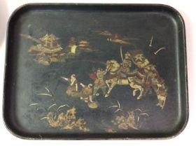 CHINESE LACQUERED SERVING TRAY, WITH ANOTHER TRAY AND A STORAGE CASKET