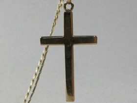 NINE CARAT GOLD CROSS NECKLACE, ALONG WITH COSTUME JEWELLERY