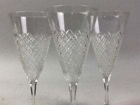 SET OF SIX CHAMPAGNE GLASSES AND OTHER GLASS WARE