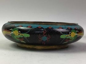 CHINESE CLOISONNE BOWL, AND A PAIR OF SIMILAR VASES
