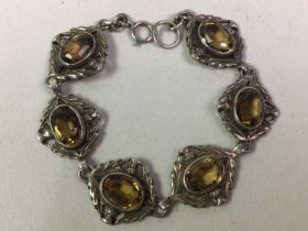 SCOTTISH SILVER CITRINE BRACELET, ALONG WITH OTHER ITEMS OF JEWELLERY