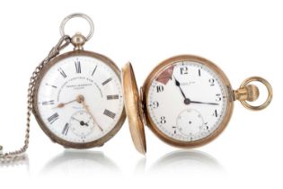 GOLD PLATED POCKET WATCH, AND A SILVER POCKET WATCH