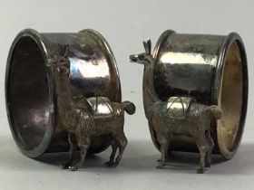 COLLECTION OF FIVE SILVER NAPKIN RINGS,