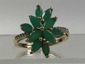 TWO EMERALD AND DIAMOND DRESS RINGS,