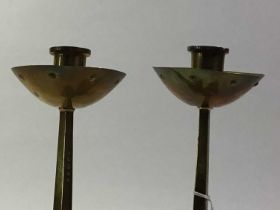 PAIR OF ARTS AND CRAFTS BRASS CANDLESTICKS,