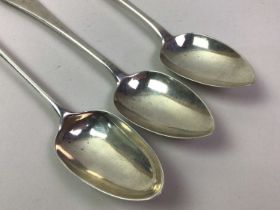 PAIR OF GEORGE III SILVER TABLE SPOONS ALONG WITH A SILVER BASTING SPOON