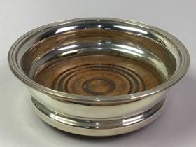 SET OF SIX PLATED COASTERS, ALONG WITH A SET OF SILVER MOUNTED COASTERS