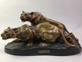 PAIR OF GILT PLASTER TIGERS ,