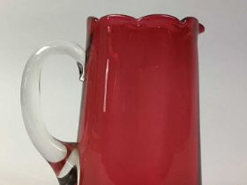 VICTORIAN CRANBERRY GLASS WATER JUG, AND OTHER GLASS WARE