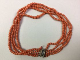 CORAL BEAD NECKLACE, AND OTHER JEWELLERY