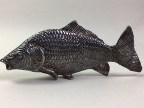 THREE METAL CARP MENU HOLDERS, AND OTHER ITEMS