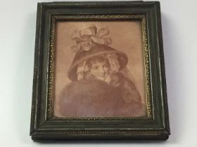 PAIR OF VICTORIAN MINIATURE PRINTS, ALONG WITH BLUE AND WHITE CERAMICS