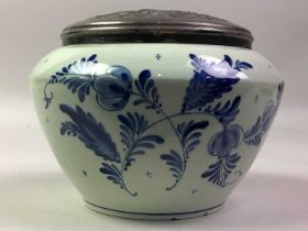 DELFT BLAUW BLUE AND WHITE JAR, AND OTHER ITEMS