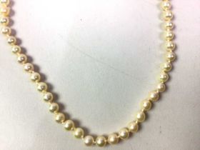 SINGLE STRAND CULTURED PEARL NECKLACE,