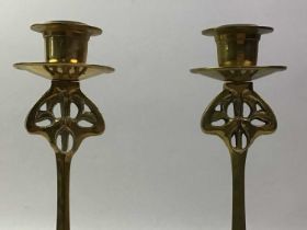 PAIR OF SECESSIONIST BRASS CANDLESTICKS, MID 20TH CENTURY