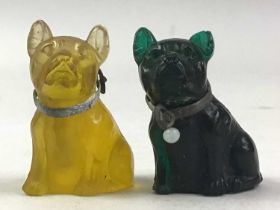 PAIR OF FRENCH ART DECO MINIATURE MOULDED GLASS BULLDOGS,