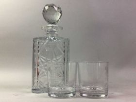 PRINCE CHARLES AND DIANA COMMEMORATIVE EDINBURGH CRYSTAL DECANTER, AND FOUR TUMBLERS