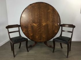 ROSEWOOD DINING TABLE AND SIX CHAIRS,