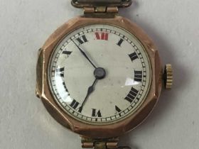 NINE CARAT ROSE GOLD CASED WRIST WATCH,