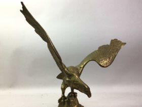 BRASS SCULPTURE OF AN EAGLE, ALONG WITH OTHER ITEMS