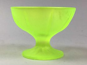 GREEN ART GLASS BOWL, AND A SET OF SIX FRENCH GLASS BOWLS